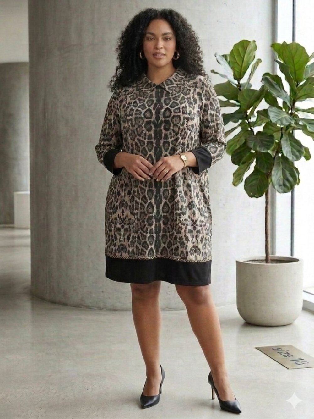 Vintage Shift Tunic Dress Sz 18 Leopard Animal Print Gold Chain 90s Y2K Retro